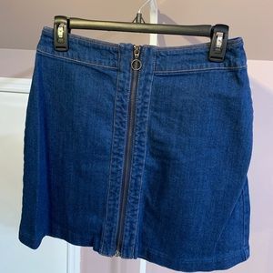 Denim zip up midi skirt